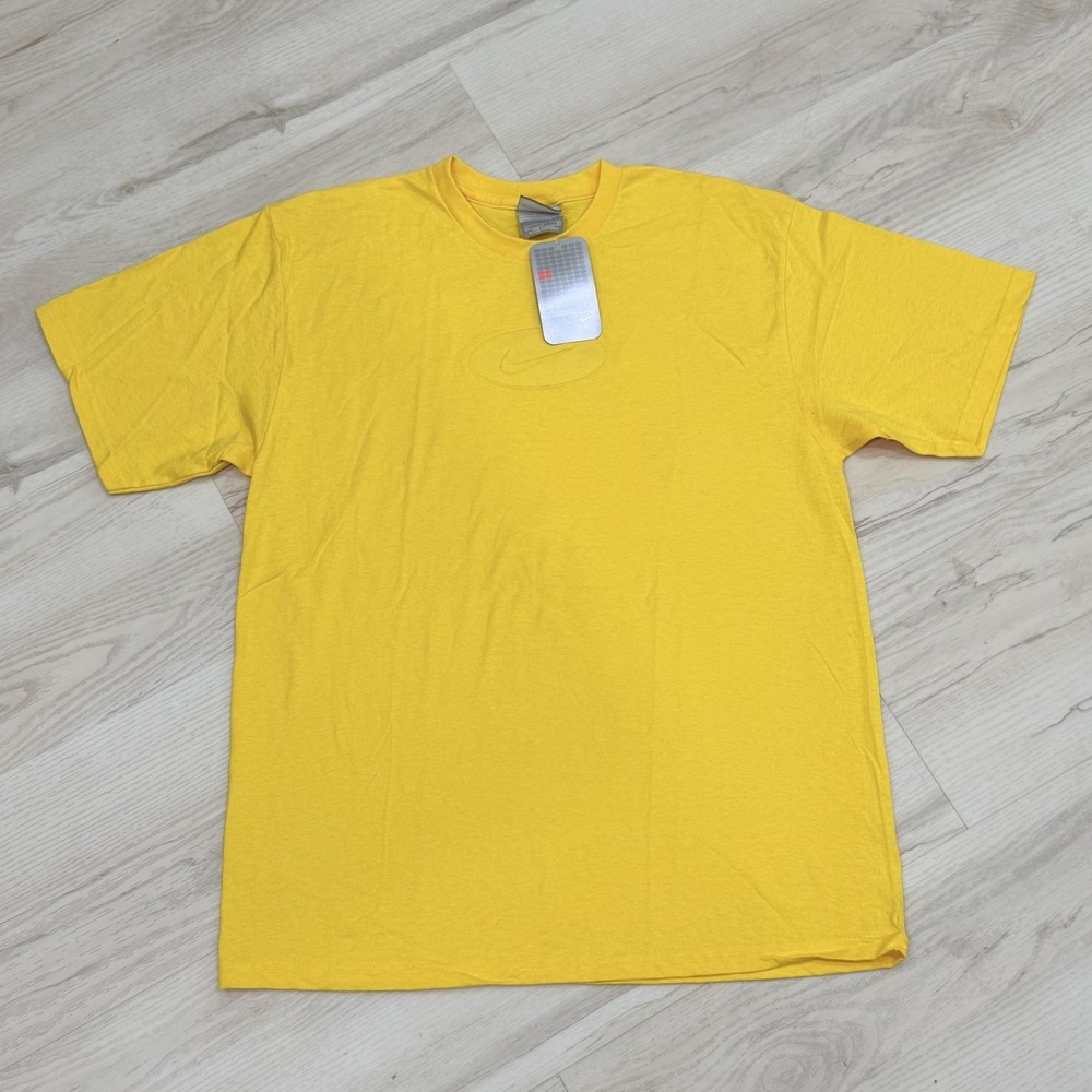 Vintage Nike Shirt Men Large Yellow Embossed Center Swoosh Logo Tee T-Shirt 2001